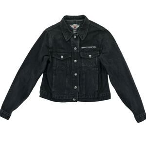 Harley Davidson Vintage Black Denim Eagle Embossed Women's Jacket Size Large